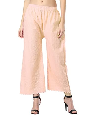 SriSaras Women's Premium Cotton Chicken Palazzo (M/L, Peach)