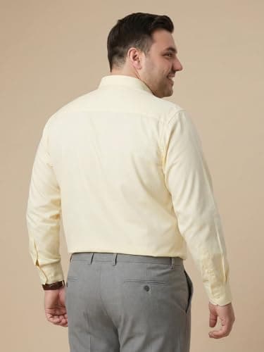 Thomas Scott Men's Premium Plus Size Regular Fit Textured Formal Shirt | 100% Cotton | Long Sleeves | Spread Collar (TS1925PS_Lemon_5XL) 3