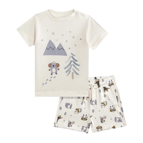 Mothercare Unisex Cozy Animals Printed Short Sleeve 2-Piece Top & Shorts Set for Baby, Infant & Toddler, Multi-Color Outfit