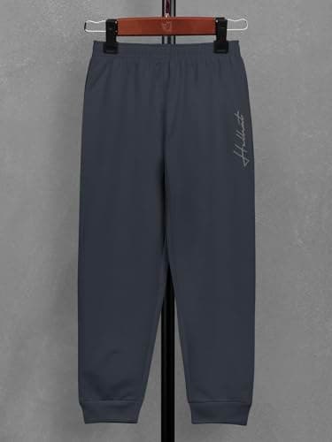 HELLCAT Boys Track Pants Casual & Active Wear | Regular Fit Mid Rise Tapered Joggers with Ribbed Cuffs, Solid Pattern | Cotton Blend Knit, Elastic Waist Dark Grey 2