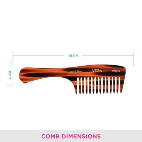Vega Handcrafted Shampoo Comb for Men & Women, Detangling, Daily Grooming | Made from Cellulose Acetate Non-petroleum Based Material from Plant, (India's No.1* Hair Comb Brand,HMC-71) 2