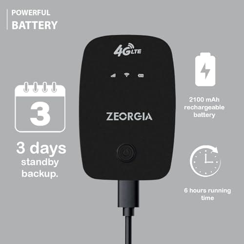 ZEORGIA 4G LTE Wireless Dongle with All Sim Network Support | Single Band Plug & Play Data Card with Up to 150Mbps WiFi Hotspot | 2100Mah Rechargeable Battery 2