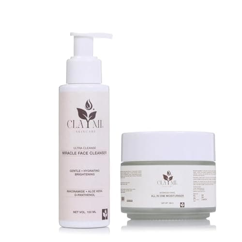 CLAYMI Ultra Cleanse Miracle Face Cleanser with All-in-One Moisturiser, Niacinamide, Aloe Vera & D-Panthenol, Gentle Hydrating Face Wash Combo for Brightening & Cleansing (Pack of 2)