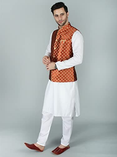 Exotic India gold flame Damask modi Jacket waist coat with rich motif 4