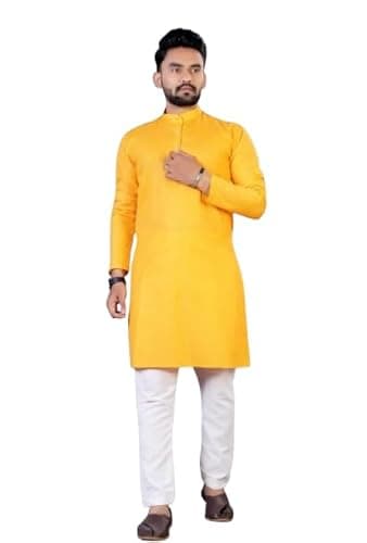 Wannabees Kurta Pajama for Men Set | 100% Cotton | Regular Fit Traditional Ethnic Wear for Festivals, Weddings,Puja, Parties & Occasions (IN, Alpha, XL, Regular, Yelllow)
