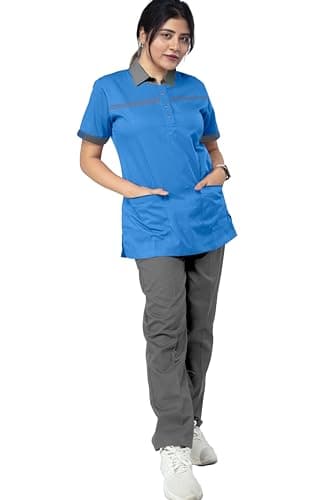 UNIFORM CRAFT Female Support Staff Uniform – Ideal for support staff, house helps, office helps, servant uniforms, housekeeping teams & cleaning staff (Island Blue, M)