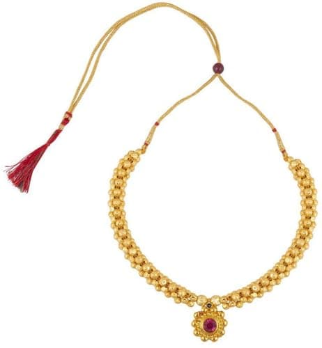 Lila Traditional Wedding Maharashtrian Kolhapuri Thushi Necklace Saaj Thushi Mangalsutra Pendant Locket Necklace Set Jewellery Set with Jhumki Earring Combo 3