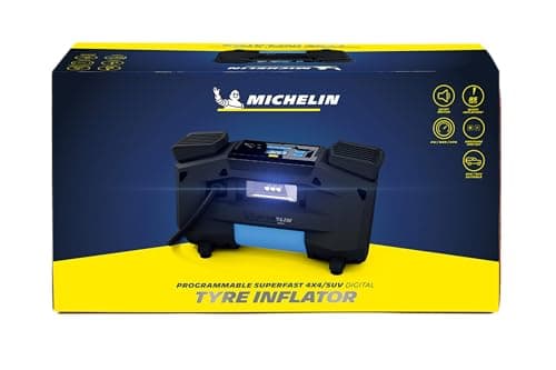 Michelin 12314 Programmable Digital 4X4/SUV Super-Fast Tyre Inflator, Direct Drive Technology, 0-35PSI in 1.30mins*, Bleed Valve to Remove Excess Air, LED Light, Adaptors, with Carry Pouch, Black 4