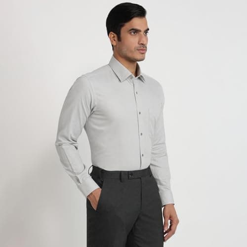 Raymond Men Regular Fit Structure Pattern Pure Cotton Semi Cutaway Collar Full Sleeve Formal Shirt Grey 3