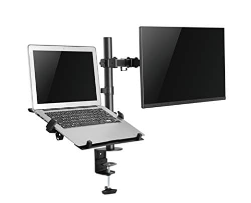 Jin Office Dual Monitor Stand Arm With Laptop Tray |Supports 13-32 inch Screen,3 year Warranty |9 kg Weight Cap. per Arm| Height Adjustable Monitor and Laptop Mount Arm| Tilt, Rotation, Swivel Feature