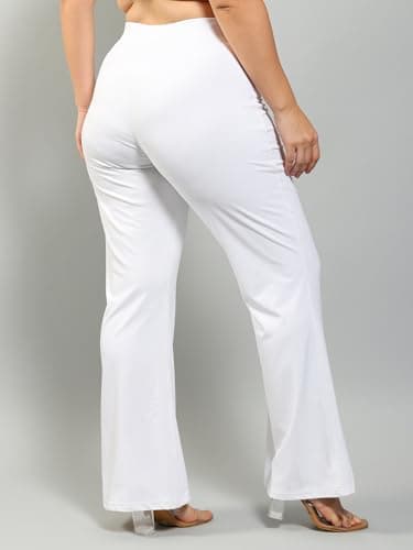 Plus Size Bell Bottom Lightweight Trouser for Women | Boot Cut Pants for Office Wear White 2