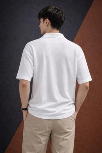Zilcon Men’s Textured Polo T-Shirt Casual Short Sleeve Summer Wear (in, Alpha, L, Regular, White) 2