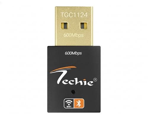 TECHIE Dual Band USB Wi-Fi Bluetooth 4.2 Adapter 600 Mbps, Dual Band 2.4G + 5G, Compact USB 2.0 for Desktops, DVRs, NVRs, Android TV Boxes, Black