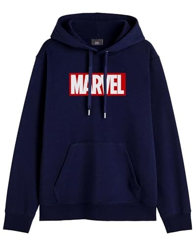THE DUFFERS Men & Women Cotton Hoodie Marvels Hooded Sweatshirt Blue XL