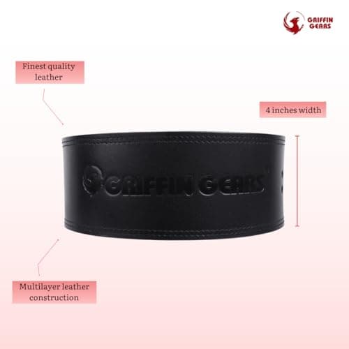 Griffin Gears® 10mm Lever Belt – Black Leather Weightlifting Belt with Red Buckle – Powerlifting Gym Belt for Men & Women – Heavy-Duty - Men & Women (Black Belt Red Buckle, M) 4