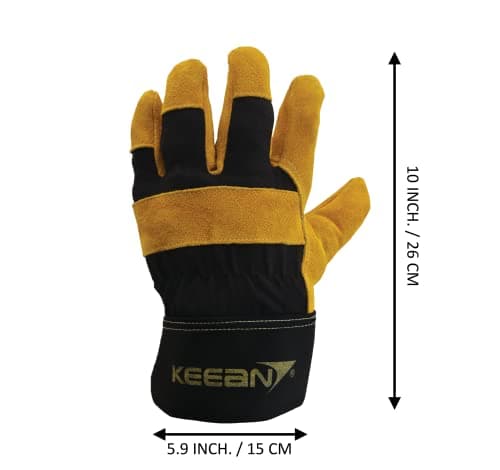 Keean Rigger Canadian Palm Split Leather Black/Yellow Glove Wear Cut and Tear Resistant Heavy Duty Industrial Cotton Comfort Fit For Machine Handling Movers Welding Works 4
