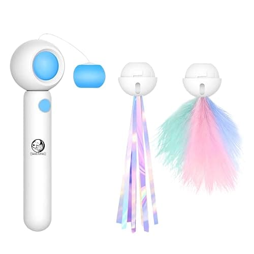 Foodie Puppies Retractable Cat Teaser Wand Toy with Laser Light, Feather Bell Refills & Colorful Tassels for Cats & Kittens | Adjustable, Recycling Design | Interactive Toy for Playing & Pouncing