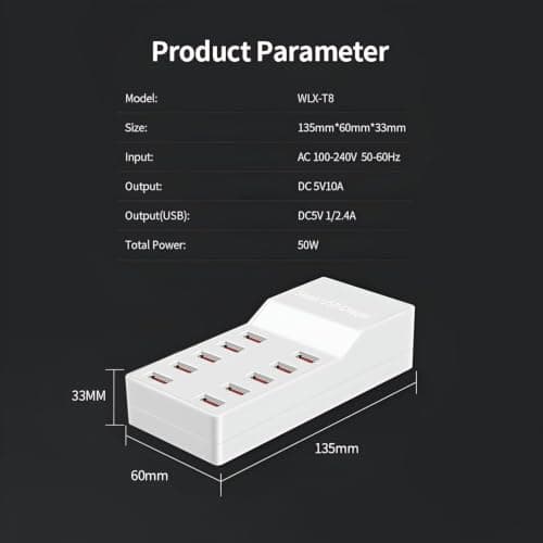 USB Charger Station 10 Port, Desktop Multi Port USB Charger Hub,with Rapid Charging Auto Detect Technology Safety Guaranteed Compatible with iPhone, iPad, Tablet & Multiple Device 3