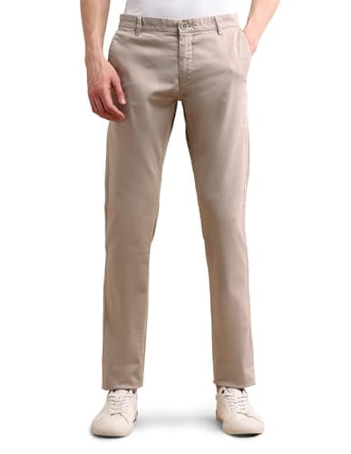U.S. POLO ASSN. Solid Men’s Casual Trousers - Slim Fit Chino Pants for Office & Regular Wear - 34, Beige