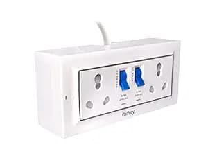 Palfrey Extension Board - Two 16A Socket with Safety Shutter & Two 16A MCB Switch | 16A 3 Pin Plug with Indicator | 2.5 sqmm 3 core Cable | White Color | 3 Meter (3000W - 2.5MM Cable, 3 Meter)