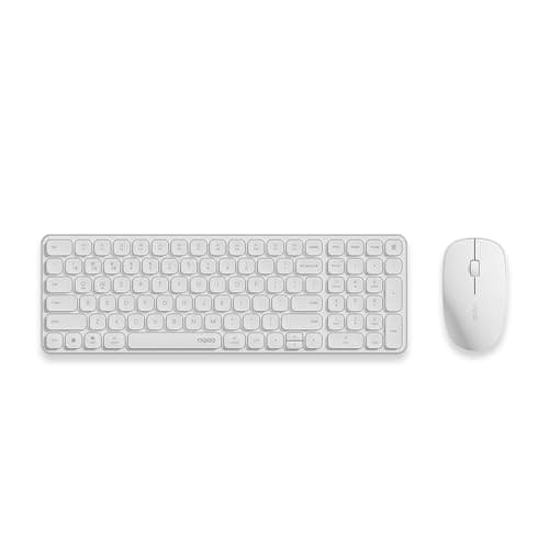 RAPOO 9320M Bluetooth 4.0, 5.0 + 2.4G Wireless Multi-Mode Keyboard Mouse Combo, Aluminum Base, 2400 DPI, 10M Range, Compact White