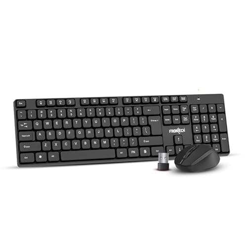 Frontech Wireless Rechargeable Keyboard & Mouse Combo Set | 2.4GHz USB Connectivity | 104 Keys | 3 Buttons | 1600 DPI Mouse | Compatible with PC/Laptop/Mac (KB-0029, Black) 2