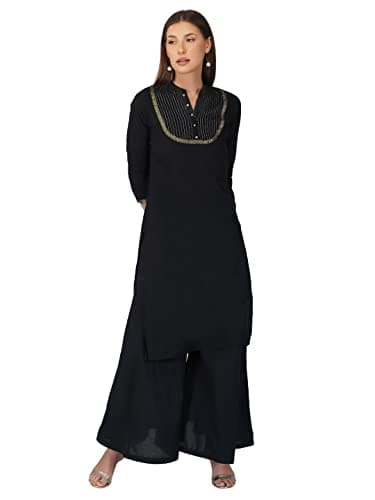 fabcoast Women Regular Ethnic wear 100% Cotton Cambric 12 Kali Palazzo with Draw String and 1 deep Side Pocket (XL, Black) 5