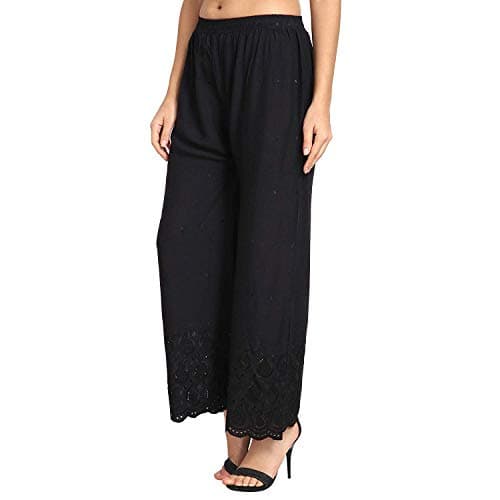 PINOVO Women Regular Fit Mid Rise Rayon Half Chicken Palazzo (Black), XL
