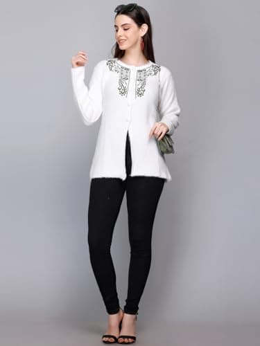 eWools Women's winterwear Woolen fullsleeves Cardigans Sweater (White, Medium) 5