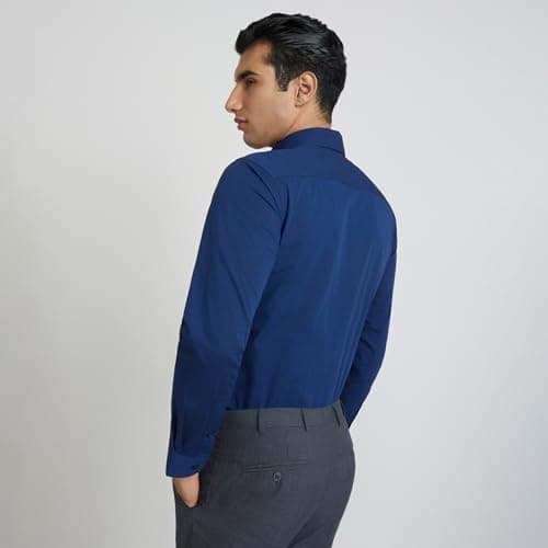 Raymond Men Slim Fit Structure Pattern Pure Cotton Semi Cutaway Collar Full Sleeve Formal Shirt (Size: 42)-RMSX12860-B8 Dark Blue 4