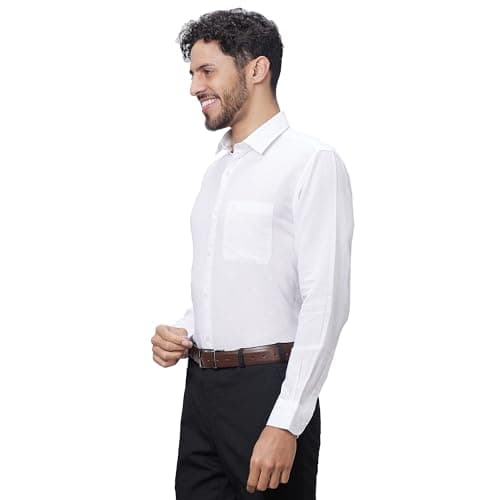 Raymond Men's Slim Fit Cotton Linen Blend Full Sleeve Regular Collar Solid Pattern White Casual Shirt (Size: 39)-RCSQ01838-W0 3