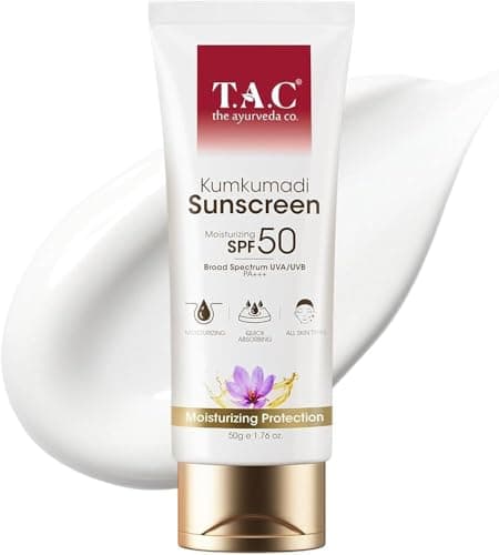 T.A.C - The Ayurveda Co. Kumkumadi Sunscreen SPF 50, Broad Spectrum UVA/UVB PA+++, Moisturising, All Skin Types, 50g