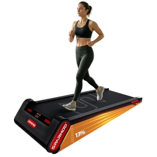 Sparnod Fitness STH-3009 Auto Incline Walking Pad Treadmill for Home Use, 2.5 HP Motor, Speed Range 1-6 km/h, 13% Auto Incline, Remote Control, Shock Absorption System, Max User Weight 120 Kg