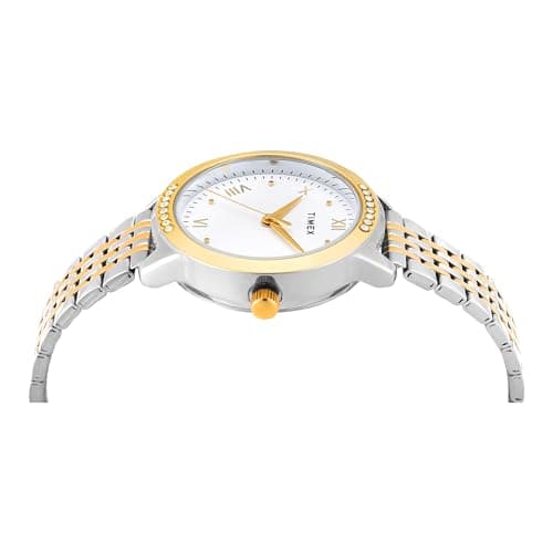 TIMEX Analog Watch for Women with White Round Dial & Silver Stainless Steel Bracelet Band Water Resistant Women's Wrist Watches - TWEL20202 4