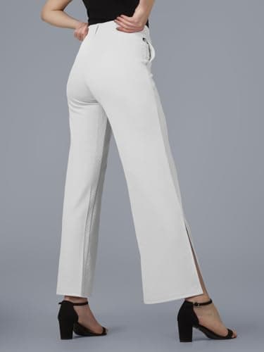 Plus Size Trouser for Women Side Split Trouser Pants, Parallel Leg for Casual Office Work Wear White 2