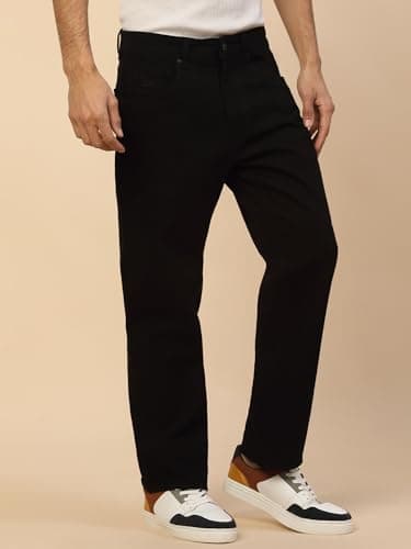 Cantabil Denim Jeans for Men Straight Fit Polycotton Fabric Solid Pattern Black 2
