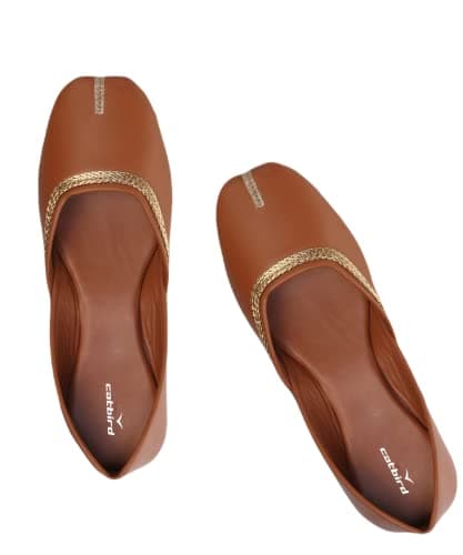 CatBird Women's Tan Mojari Traditional Punjabi Jutti Ethnic Shoes 7 UK
