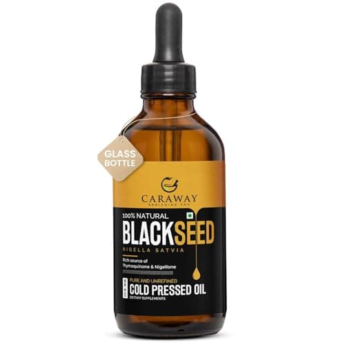 CARAWAY Black Seed Oil Edible - Kalonji Oil - 4 oz / 118 ml | Contains Active Thymoquinone for Immunity Boost and Hair Growth | One Time Cold Pressed | For Oral and Topical Use | Glass Bottle | FSSAI 