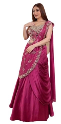 indo-western Crepe & Silk Dhoti Set with Silk Blouse & Sequined Shrug | Ready-to-Wear 2-Piece Ethnic Outfit for Women pink Colour