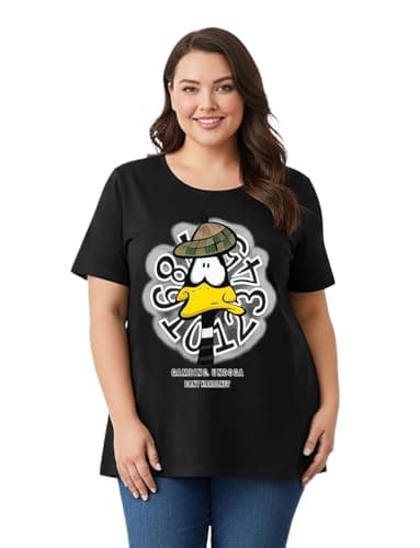 THE SOUTH STORE Womens Black Round Neck Half Sleeve Graphic Printed Plus Size Tshirt(Black_762)