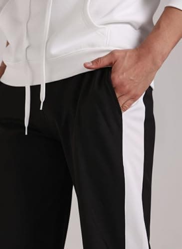 GIBBONTE Men’s Black Lycra Blend Track Pants with Single White Stripe | Stretchable Gym & Running Joggers with Drawstring Waist | Comfortable Bottoms (Black, XL) 5