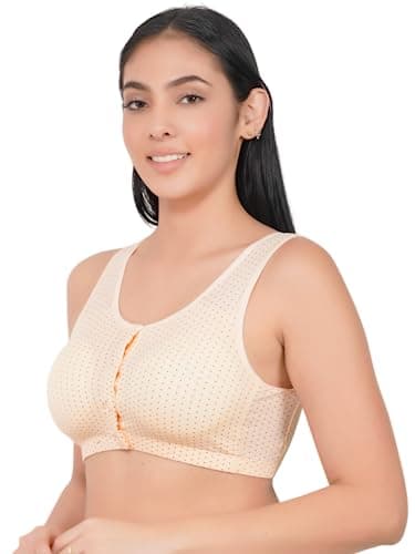 Wave Fashion Maternity Nursing Bra for Women | Seamless Wirefree Cotton Blend Breastfeeding Bra with Front Open Button & Adjustable Straps Beige 3