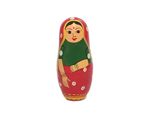 Funwood Games Multicolor Wooden Indian Lady in a Saree Traditional Nesting Doll Set for Girls (5 Dolls)