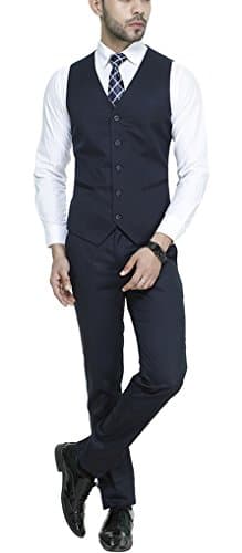 MANQ Men's V.Neck Five Button Slim Fit Formal/Party Waist Coat Navy Blue 4