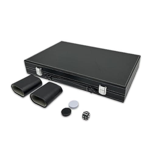 SNAPPSY Suitcase-Style Portable Backgammon Board Case Foldable Backgammon Travel Set Carrying Handle Portable Leather Case Game Metal Clasps, 380-230-55mm
