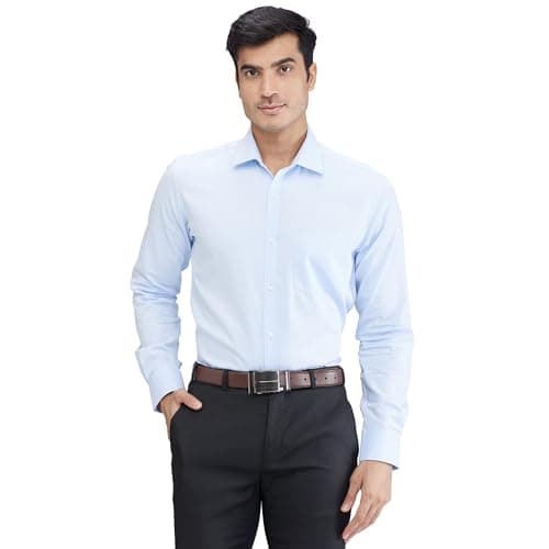 Park Avenue Men's Slim Fit Structure Pattern Pure Cotton Semi Cutaway Collar Full Sleeve Formal Shirt (Size: 39)-PMSX18298-B4 Medium Blue