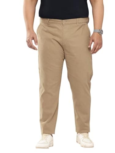 Thomas Scott Men Plus Size Pure Cotton Chinos Trousers(TSB095A_Beige_46)
