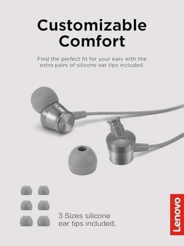 Lenovo 110 Analog in-Ear Wired Earphone with 3.5 mm Audio Jack, Noise Isolation, Built-in Mic & Inline Controls, Comfortable Fit, Grey – Universal Compatible Earbuds for Music & Calls 5