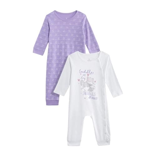 Mothercare Girls Cuddle Bunny Printed Full Sleeve All-In-One Romper | Soft Baby Sleepsuit Bodysuit Jumpsuit | Purple/White Infant Outfit | Pack of 2 (Pack of 2)
