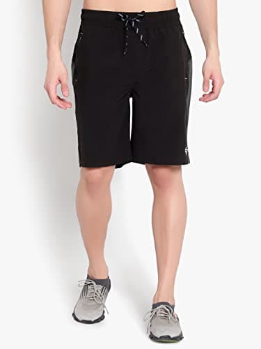 John Ally Gym Shorts for Men | Quick Dry Lightweight Sports Shorts with Zipper Pockets | Regular Fit - Jet Black, L 3